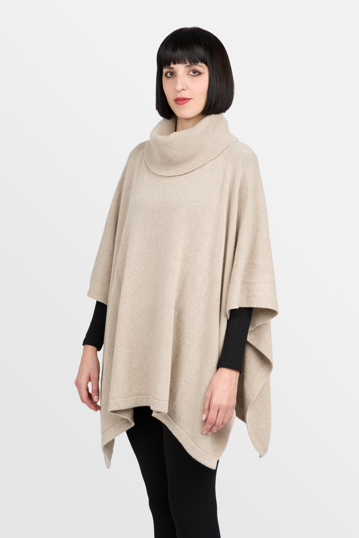 Juliette - Poncho lungo a collo alto in misto cashmere