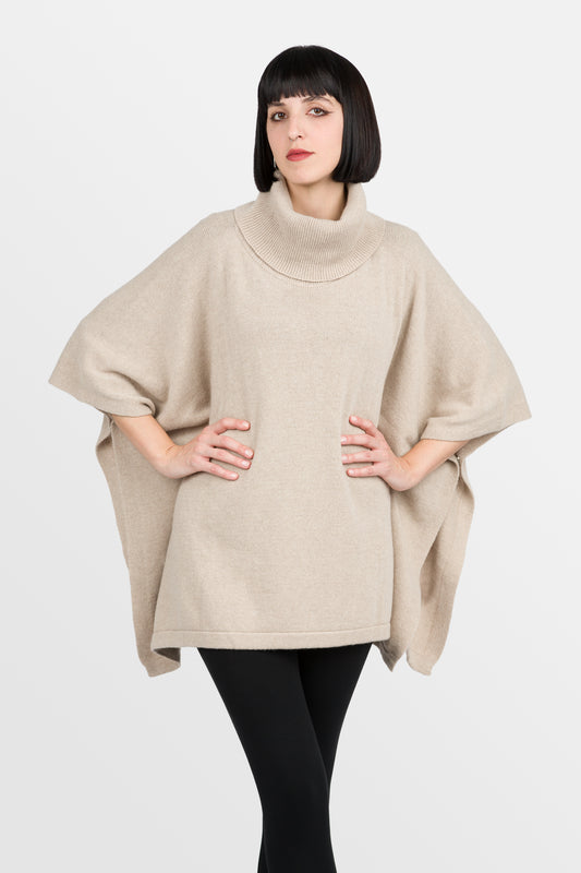 Juliette - Poncho lungo a collo alto in misto cashmere